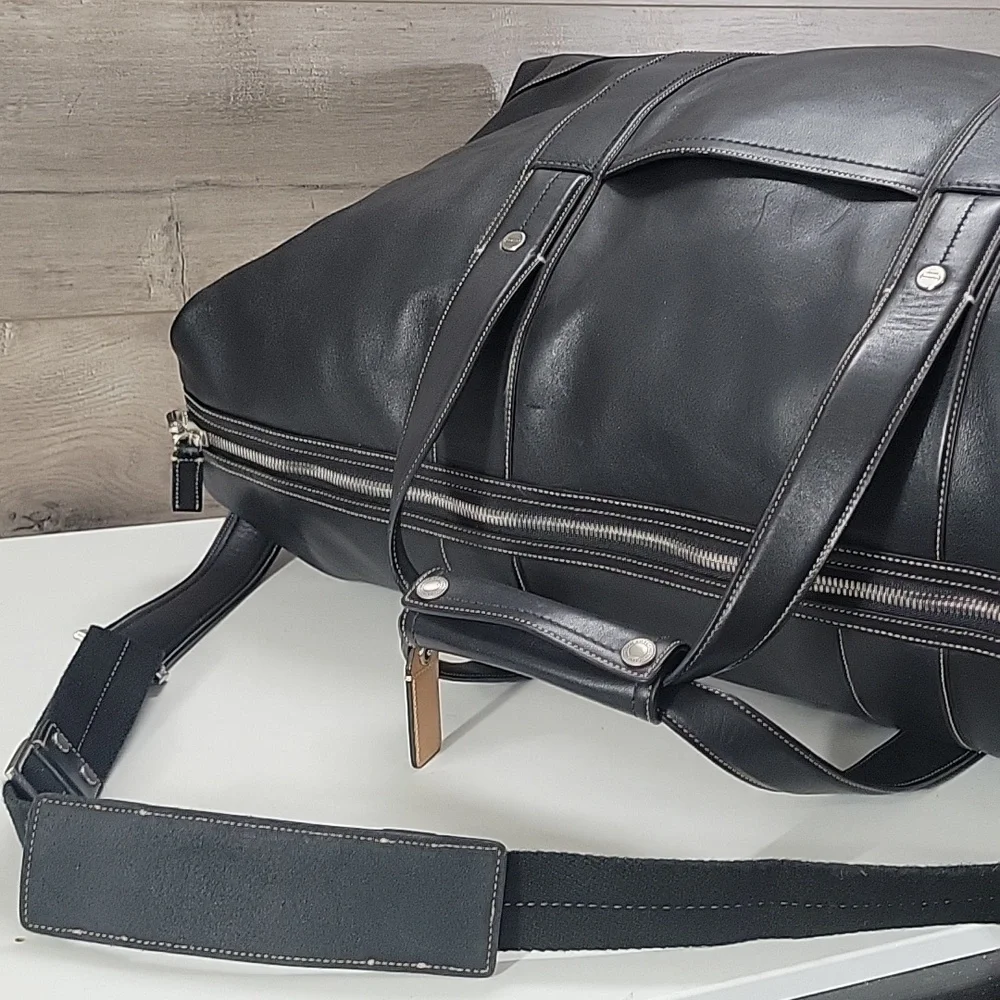 Coach 5J03 Weekender Black Leather Large Travel Duffle Bag Tote